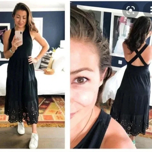 NWOT JCREW Tiered Knit Midi Maxi Black Eyelet Dress M - Picture 5 of 16